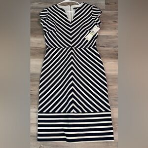 NWT Sharagano Size 4 Navy and White Striped Dress